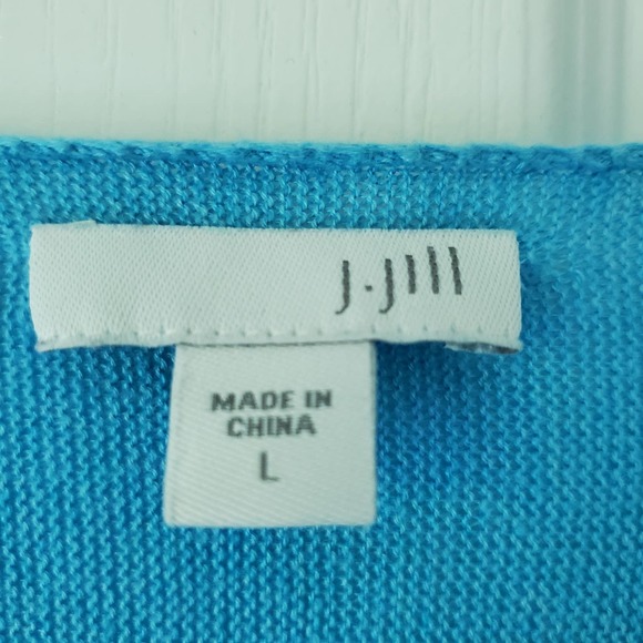 J. Jill Blue Linen Blend Draped Open Front Cardigan L Airy Soft Relaxed Modest - Picture 3 of 11